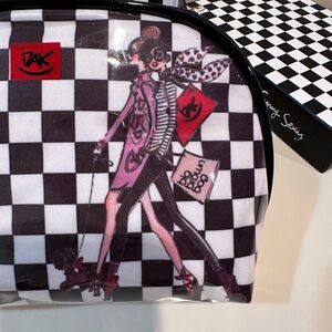 Izak Black and White Checkered Cosmetic Bag